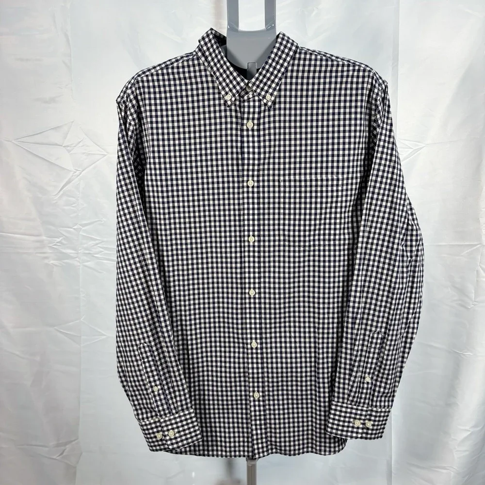 Banana Republic Men XL Navy Gingham Button Down Shirt Soft Wash Standard Fit